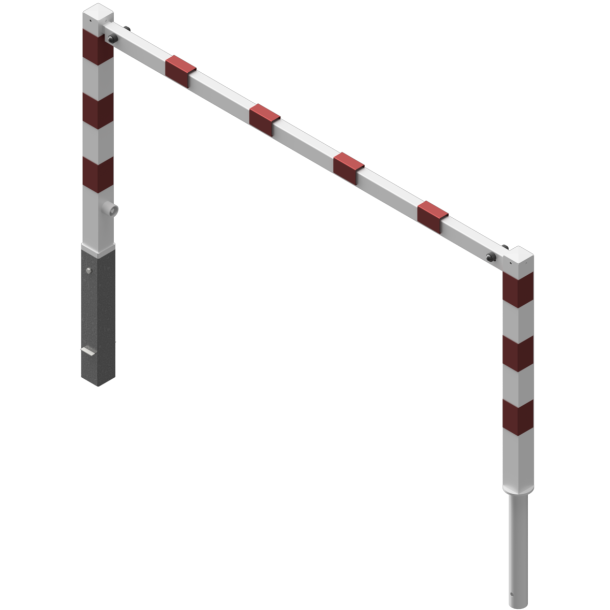 Access barriers | with triangular locking mechanism | swing-back | with top bar | hot-dip galvanized and white coatedwith red reflecting stripes | total width: 2000 mm